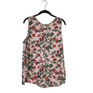 C&E Tank Top XL Womens Light Pink Floral Design Key Hole Sleeveless Blouse